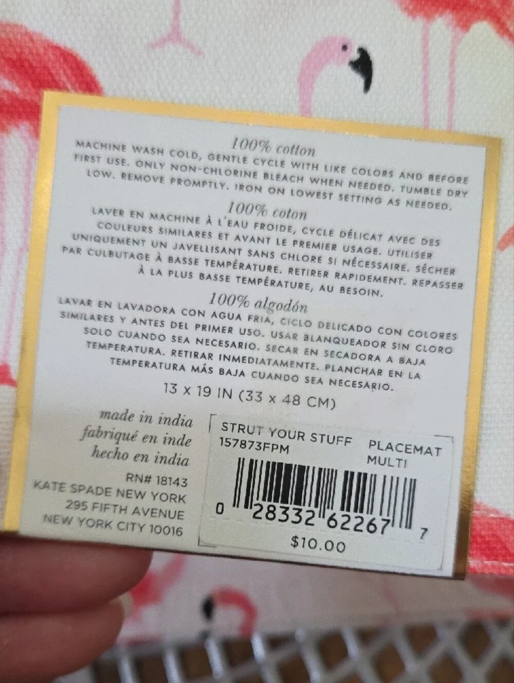 kate spade Coral Pink Flamingo Print Placemat